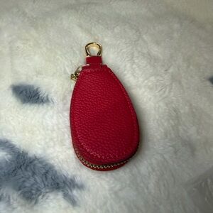 Red Leather Teardrop Key Pouch - Compact Women's Accessory
